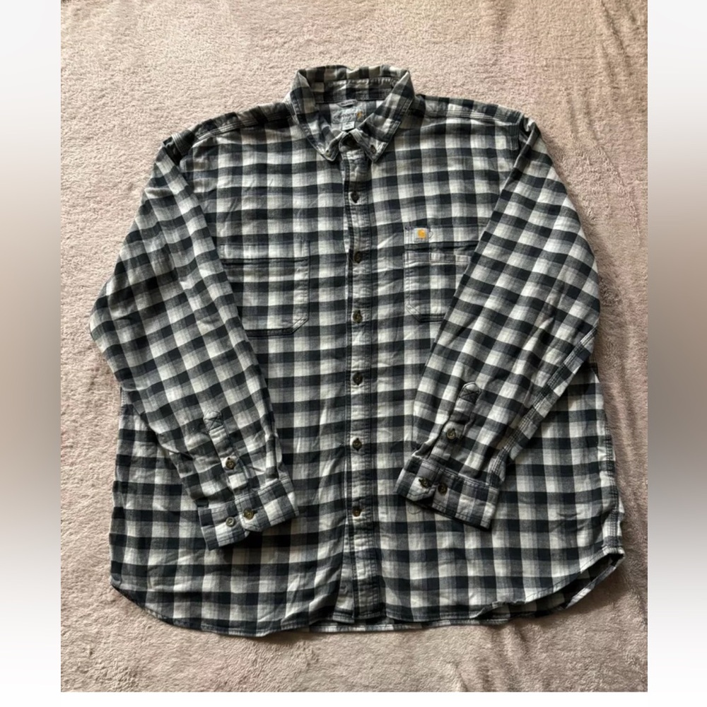 Carhartt Mens Flannel Shirt Relaxed Hamilton Plaid Long Sleeve Gray‎ Size 2XL